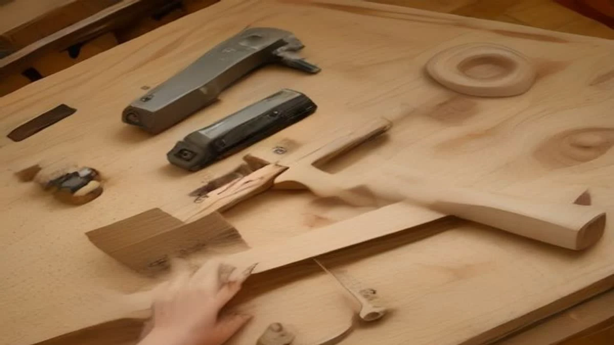 top-down flat lay of an engineer measuring a component with calipers on a workbench (illustrative image)